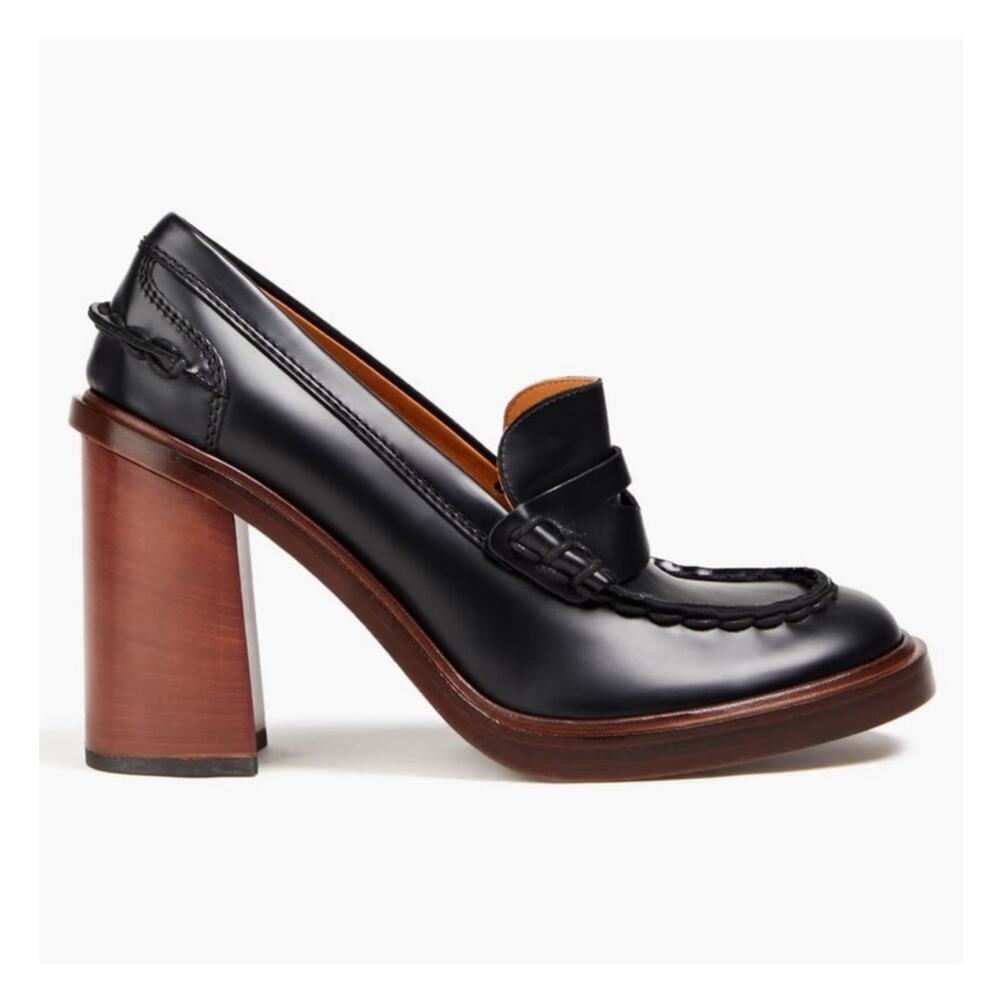 Tod’s Chunky Heel Leather Loafer Pumps Black - Brown Size 39.5 Italy 9.5‎ US